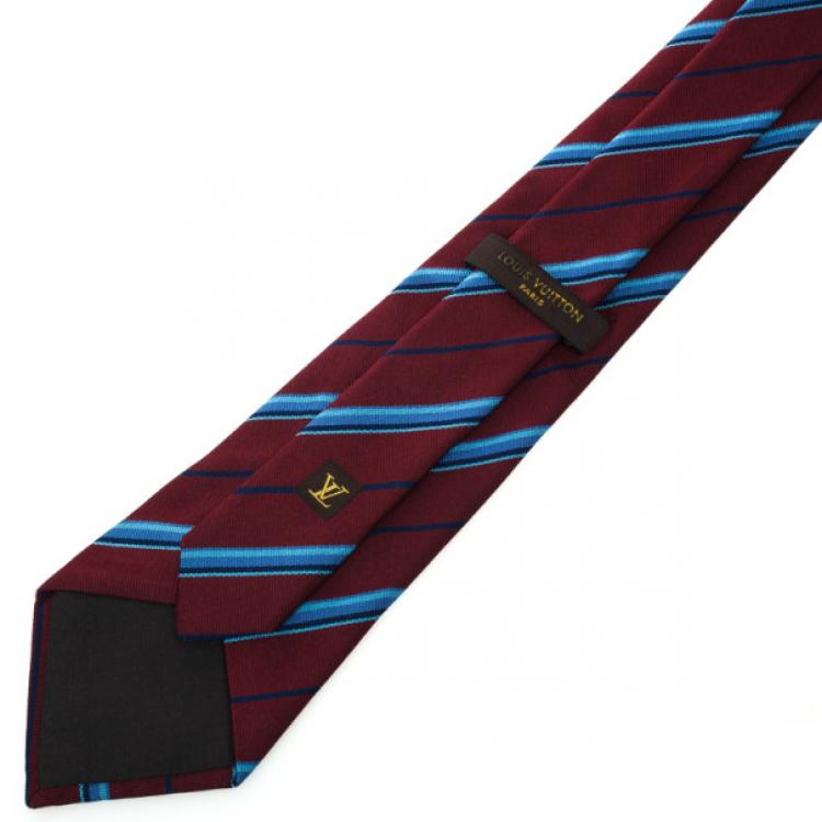 Pre Owned Louis Vuitton Burgundy Striped Tie
