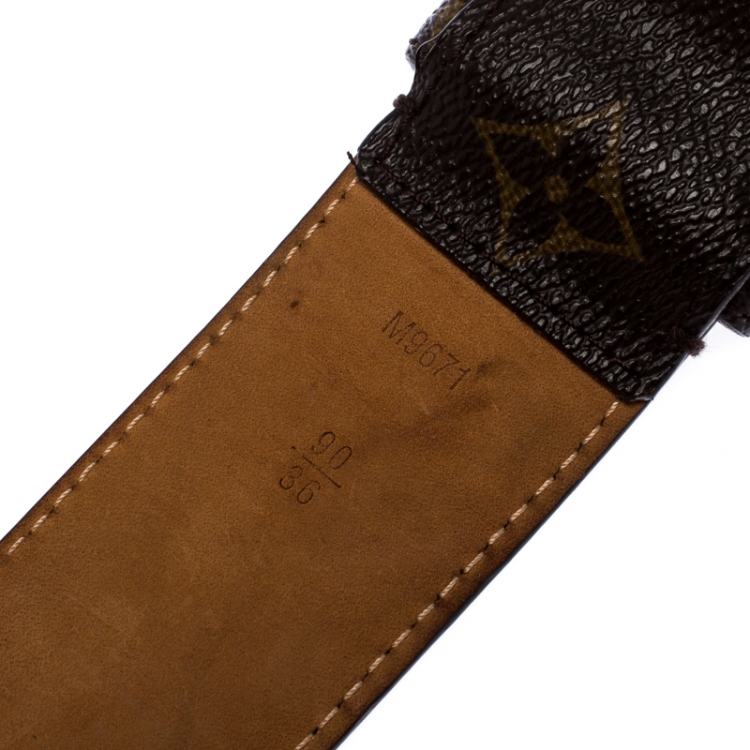 Pre Owned Louis Vuitton Monogram Canvas Round Logo Plague Buckle Belt 90CM