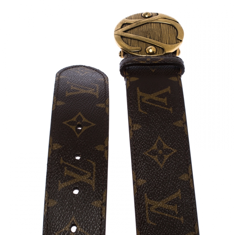 Pre Owned Louis Vuitton Monogram Canvas Round Logo Plague Buckle Belt 90CM