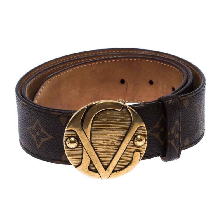 Pre Owned Louis Vuitton Monogram Canvas Round Logo Plague Buckle Belt 90CM