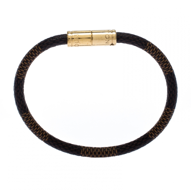 Pre Owned Louis Vuitton Keep It Damier Canvas Gold Tone Bracelet 