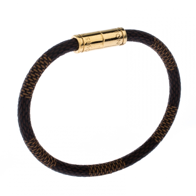Pre Owned Louis Vuitton Keep It Damier Canvas Gold Tone Bracelet 