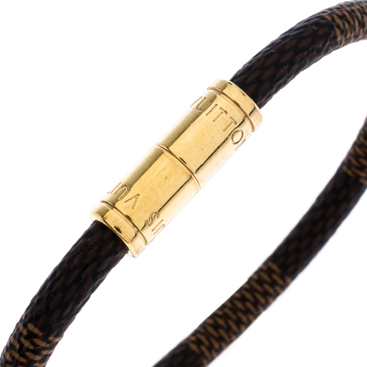 Pre Owned Louis Vuitton Keep It Damier Canvas Gold Tone Bracelet 