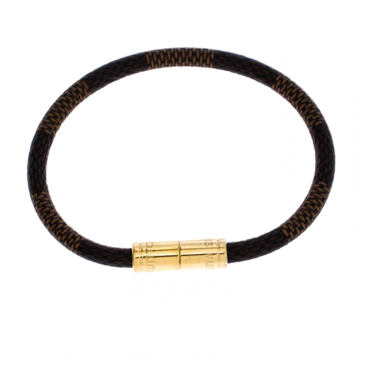 Pre Owned Louis Vuitton Keep It Damier Canvas Gold Tone Bracelet 