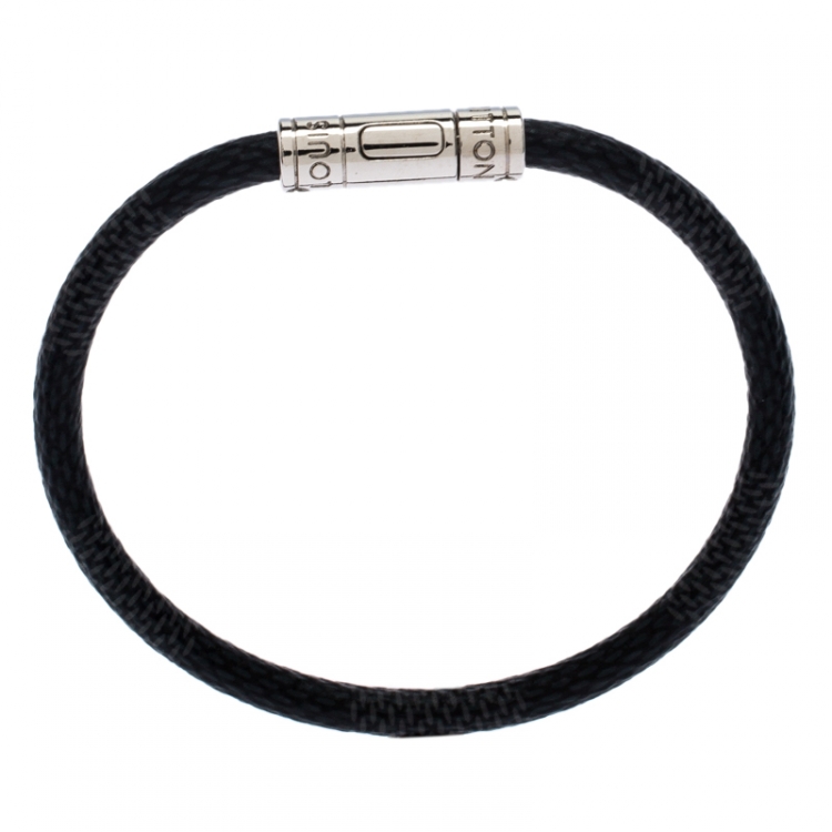 Pre Owned Louis Vuitton Keep It Damier Canvas Silver Tone Bracelet
