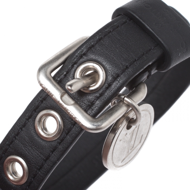 Pre Owned Louis Vuitton Black Leather In Step Bracelet 19 cm