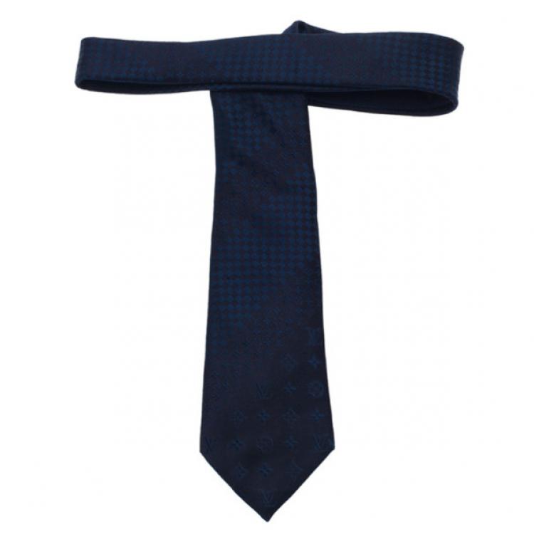 Pre Owned Louis Vuitton Navy Blue Monogram Tie