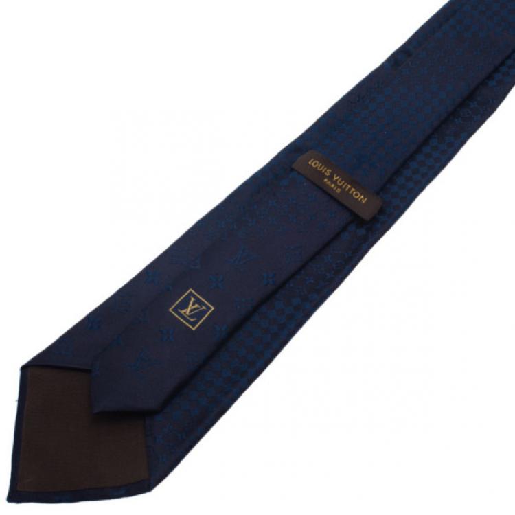 Pre Owned Louis Vuitton Navy Blue Monogram Tie