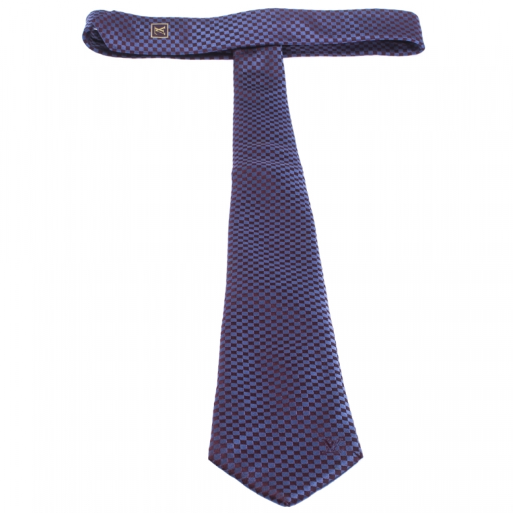 Pre Owned Louis Vuitton Uniformes Purple Micro Damier Traditional Silk Tie