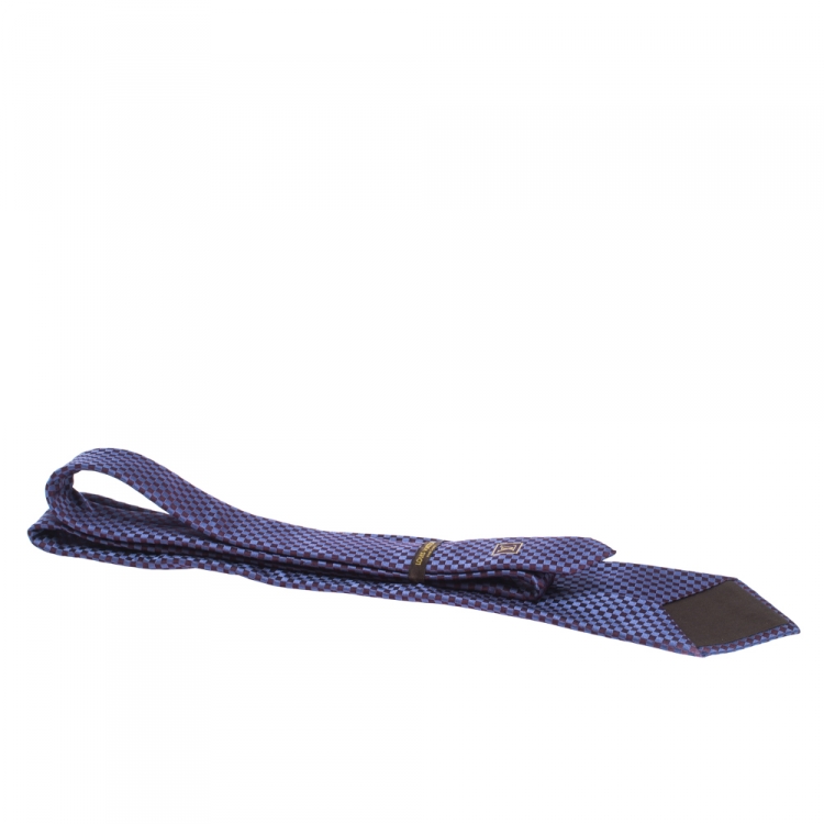 Pre Owned Louis Vuitton Uniformes Purple Micro Damier Traditional Silk Tie