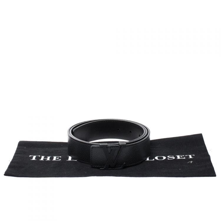 Pre Owned Louis Vuitton Black Taiga Leather LV Initiales Belt 95CM