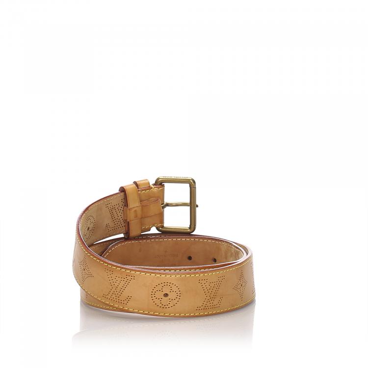 مملوكة مسبقًا Louis Vuitton Brown Vachetta Mahina Leather Belt 90 CM