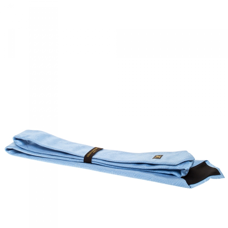 Pre Owned Louis Vuitton Sky Blue Jacquard Logo Silk Tie M