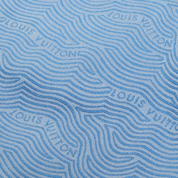 Pre Owned Louis Vuitton Sky Blue Jacquard Logo Silk Tie M