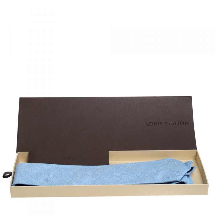 Pre Owned Louis Vuitton Sky Blue Jacquard Logo Silk Tie M