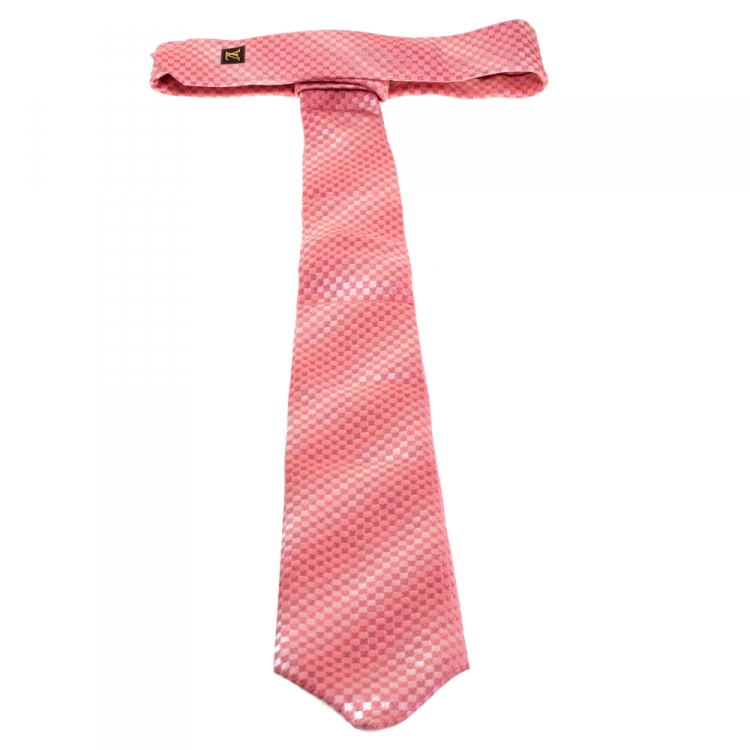 Pre Owned Louis Vuitton Coral Pink Monogram Jacquard Traditional Silk Tie