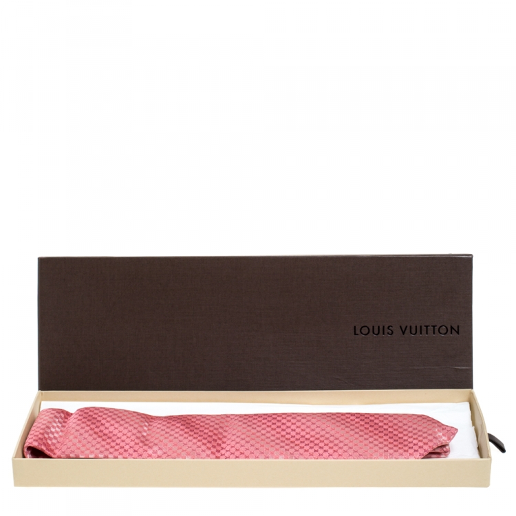 Pre Owned Louis Vuitton Coral Pink Monogram Jacquard Traditional Silk Tie