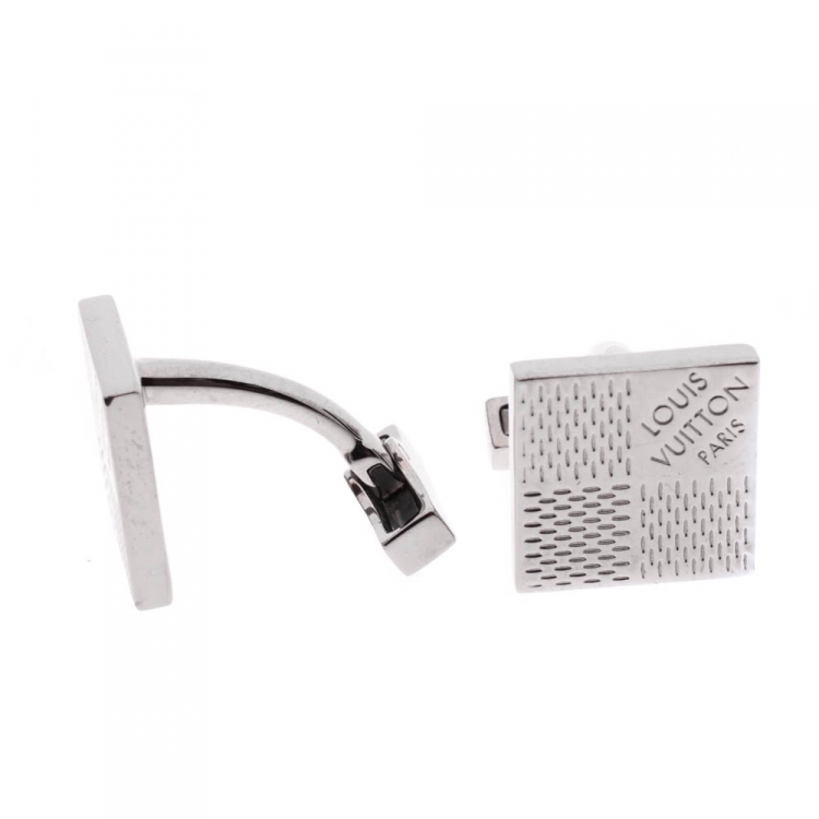 مملوكة مسبقًا Louis Vuitton Damier Motif Silver Tone Cufflinks 