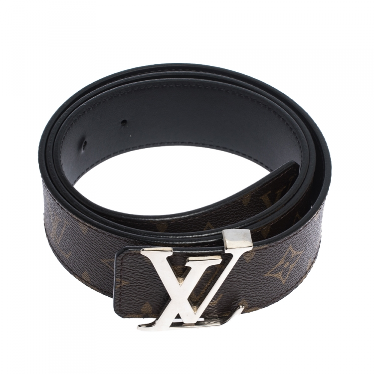 Pre Owned Louis Vuitton Monogram Canvas and Black Leather Initiales Reversible Belt 100CM
