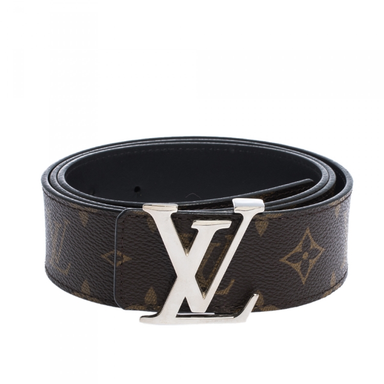 Pre Owned Louis Vuitton Monogram Canvas and Black Leather Initiales Reversible Belt 100CM
