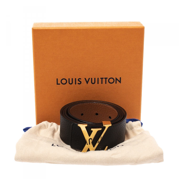 Pre Owned Louis Vuitton Black/Brown Leather Initiales Belt 90CM