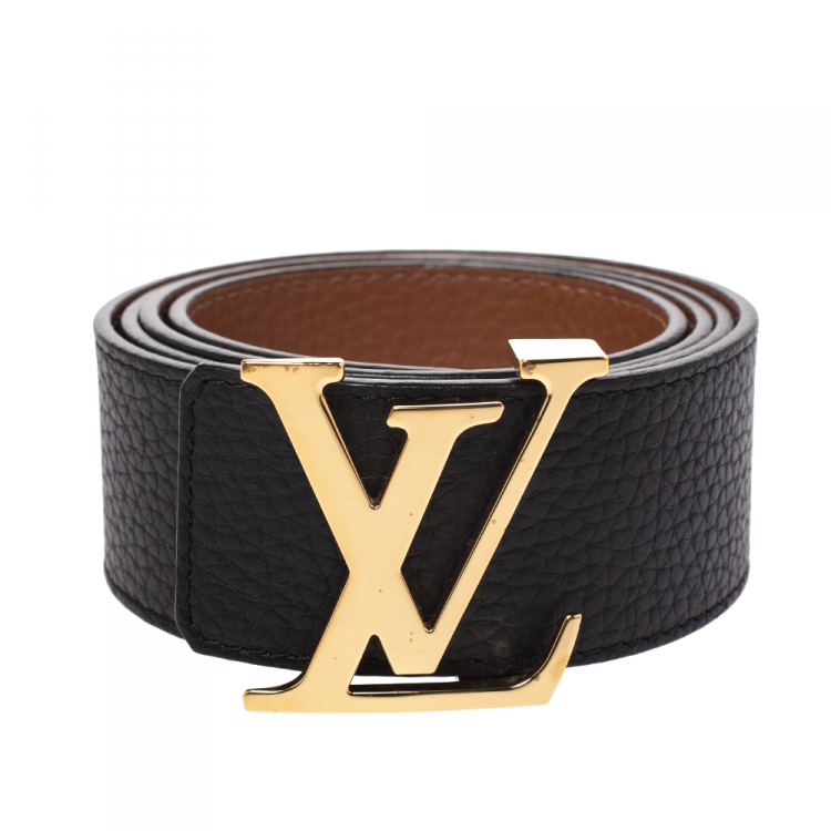 Louis Vuitton Black/Brown Leather Initiales Belt 90CM Louis