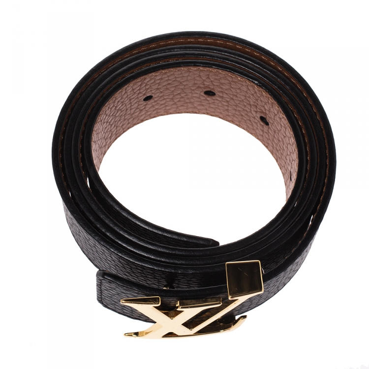 Pre Owned Louis Vuitton Black/Brown Leather Initiales Belt 90CM
