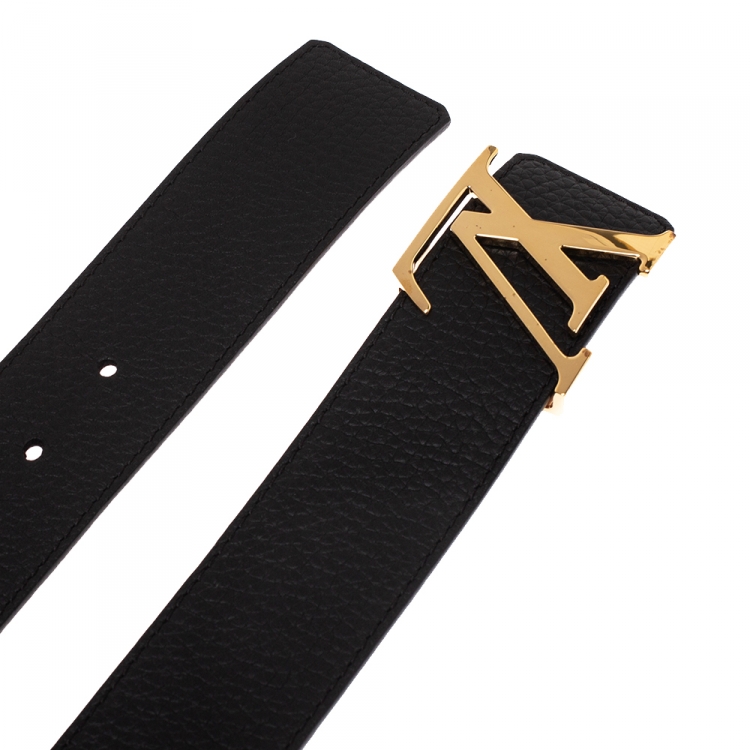 Pre Owned Louis Vuitton Black/Brown Leather Initiales Belt 90CM