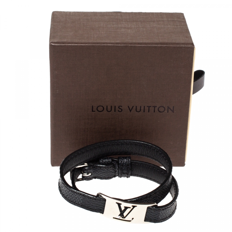 Pre Owned Louis Vuitton Damier Graphite Silver Tone Sign It Wrap Bracelet 