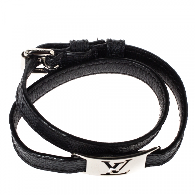 Pre Owned Louis Vuitton Damier Graphite Silver Tone Sign It Wrap Bracelet 