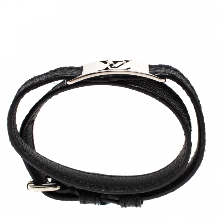 Pre Owned Louis Vuitton Damier Graphite Silver Tone Sign It Wrap Bracelet 