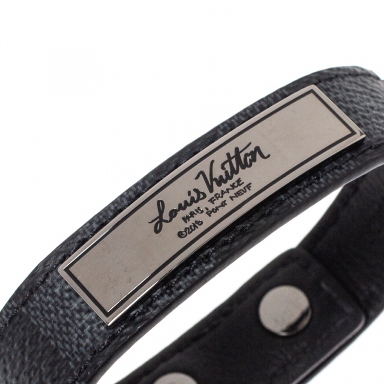 Pre Owned Louis Vuitton Damier Graphite Canvas Logo Plaque Bracelet 