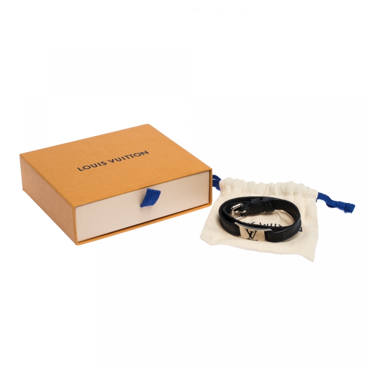 Pre Owned Louis Vuitton Sign It Damier Leather Silver Tone Double Wrap Bracelet