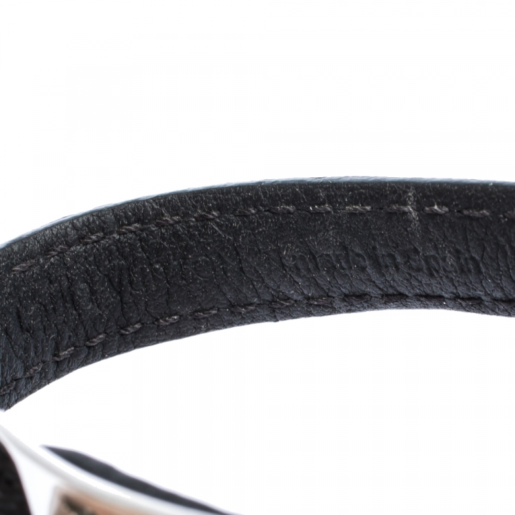 Pre Owned Louis Vuitton Sign It Damier Leather Silver Tone Double Wrap Bracelet