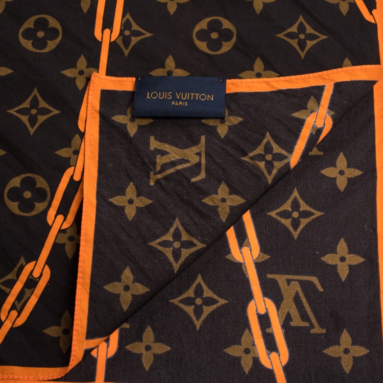 Pre Owned Louis Vuitton Brown & Orange Monogram Solar Ray Cotton Bandana 