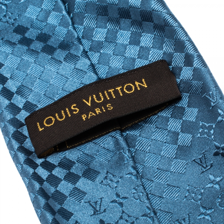 مملوكة مسبقًا Louis Vuitton Teal Blue Monogram and Check Jacquard Silk Tie