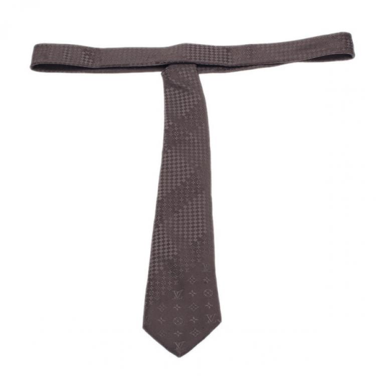Pre Owned Louis Vuitton Brown Monogram Mix Silk Jacquard Tie