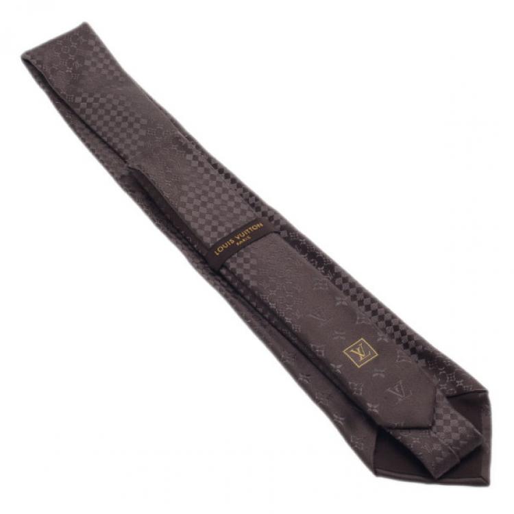 Pre Owned Louis Vuitton Brown Monogram Mix Silk Jacquard Tie