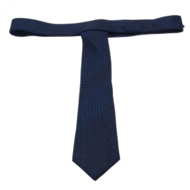 Pre Owned Louis Vuitton Navy Blue Monogram Tie