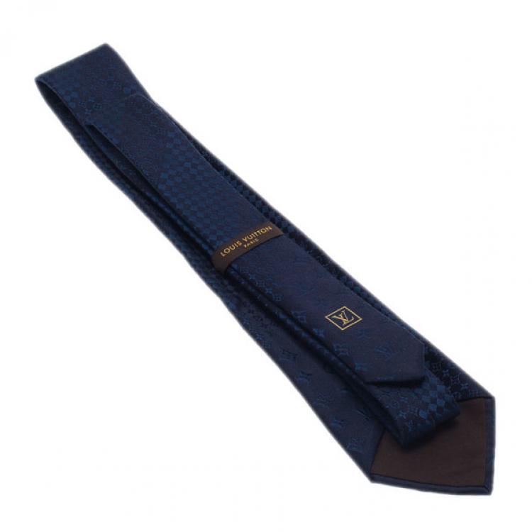 Pre Owned Louis Vuitton Navy Blue Monogram Tie