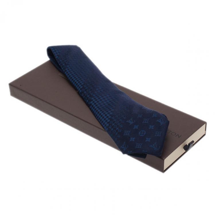 Pre Owned Louis Vuitton Navy Blue Monogram Tie