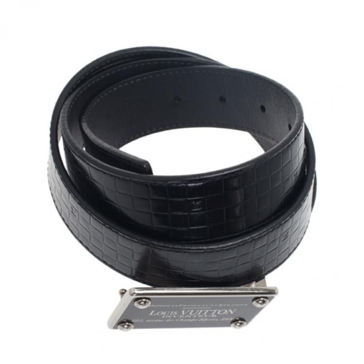 Pre Owned Louis Vuitton Black Damier Embossed Inventeur Belt 90CM