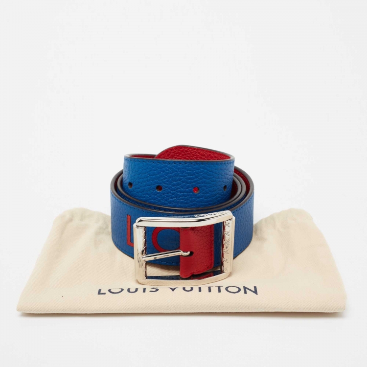 مملوكة مسبقًا Louis Vuitton Red/Blue Taurillon Leather Logo Reversible Buckle Belt 90CM