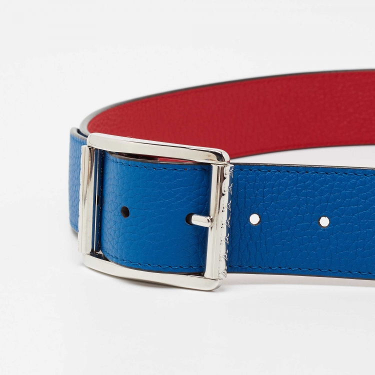 مملوكة مسبقًا Louis Vuitton Red/Blue Taurillon Leather Logo Reversible Buckle Belt 90CM
