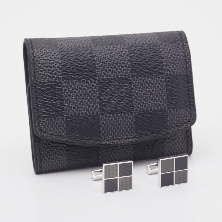Pre Owned Louis Vuitton Damier 4 Square Enamel Sterling Silver Cufflinks