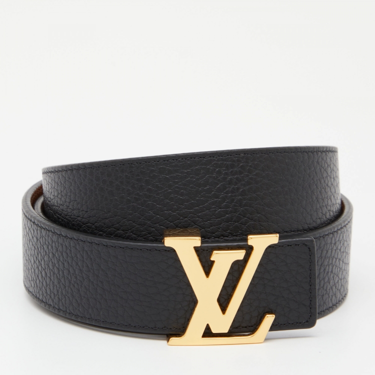 Pre Owned Louis Vuitton Black/Brown Taurillon Leather LV Initiales Reversible Belt 100CM