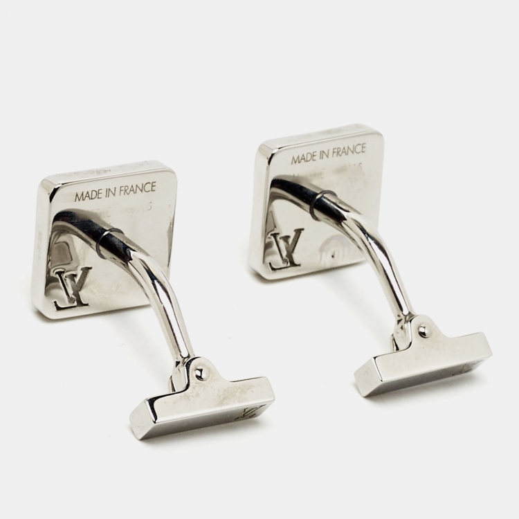 Pre Owned Louis Vuitton Champs Elysees Textured Silver Tone Cufflinks