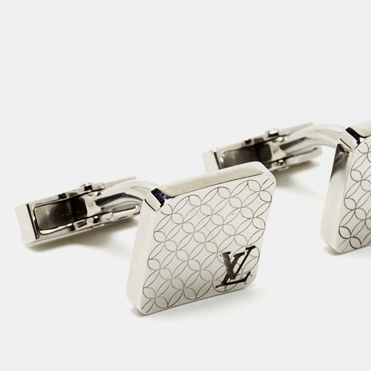 Pre Owned Louis Vuitton Champs Elysees Textured Silver Tone Cufflinks