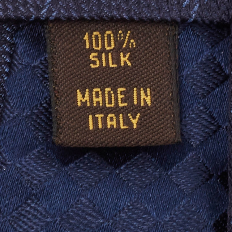 Pre Owned Louis Vuitton Navy Blue Damier Silk Tie