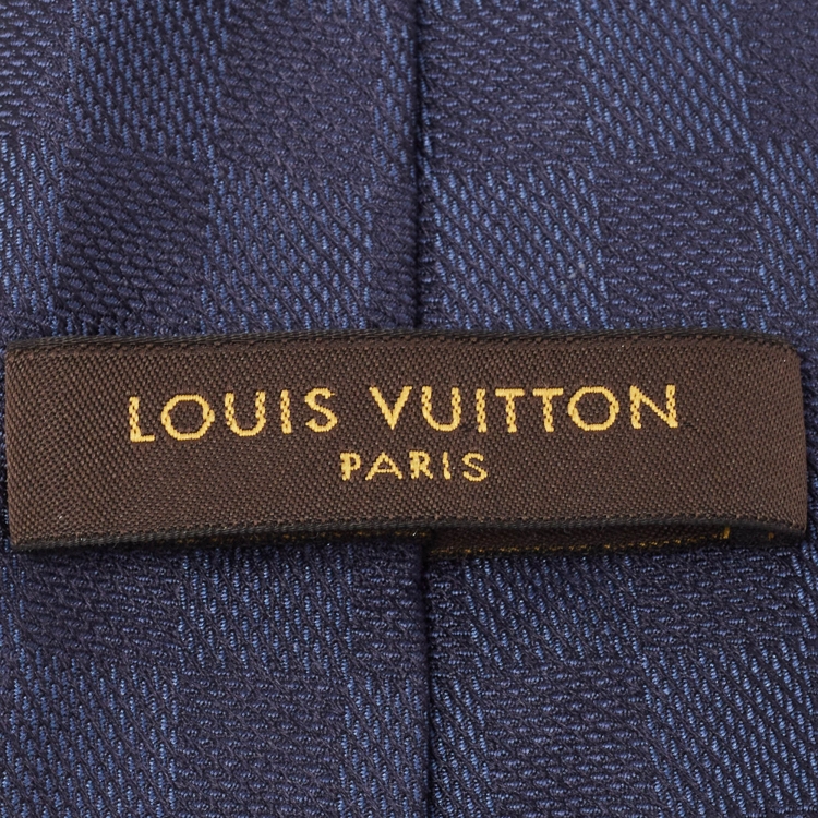 Pre Owned Louis Vuitton Navy Blue Damier Silk Tie